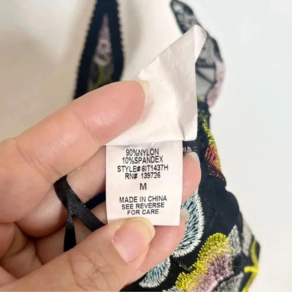Honey Punch Semi Sheer Black/Floral Embroidered Bodysuit, Spaghetti Straps, Sz S - Picture 13 of 14